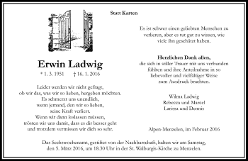Traueranzeige von Erwin Ladwig von Rheinische Post