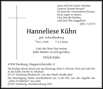 Traueranzeige von Hanneliese Kühn von Rheinische Post