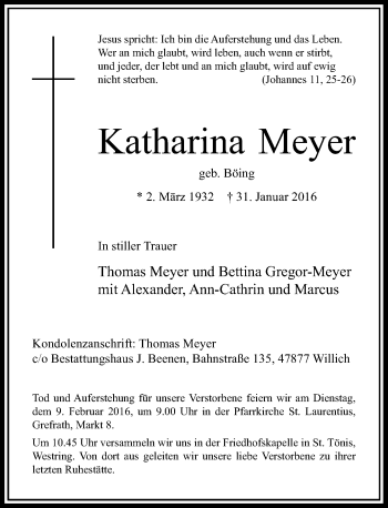 Traueranzeige von Katharina Meyer von Rheinische Post