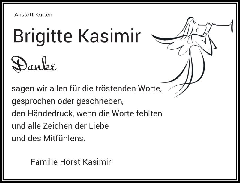  Traueranzeige für Brigitte Kasimir vom 20.02.2016 aus Rheinische Post