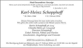 Traueranzeige von Karl-Heinz Schopphoff von Rheinische Post