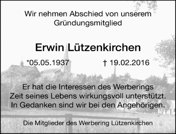 Traueranzeige von Erwin Lützenkirchen von Rheinische Post