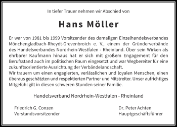 Traueranzeige von Hans Möller von Rheinische Post