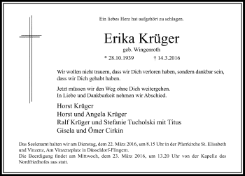 Traueranzeige von Erika Krüger von Rheinische Post