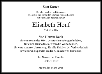 Traueranzeige von Elisabeth Houf von Rheinische Post