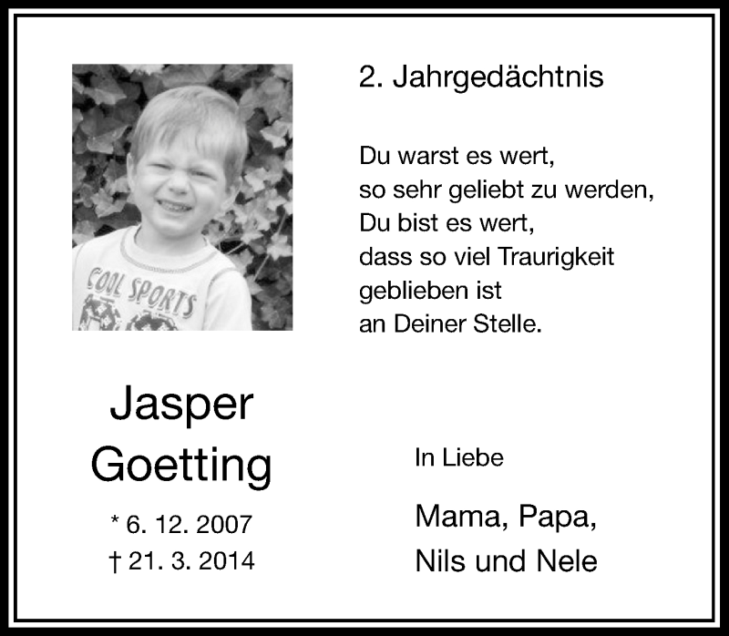  Traueranzeige für Jasper Goetting vom 21.03.2016 aus Rheinische Post