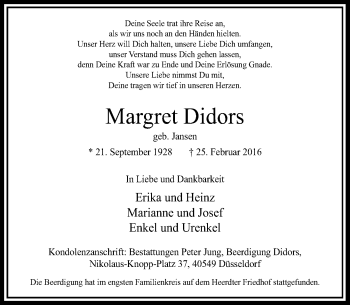 Traueranzeige von Margret Didors von Rheinische Post