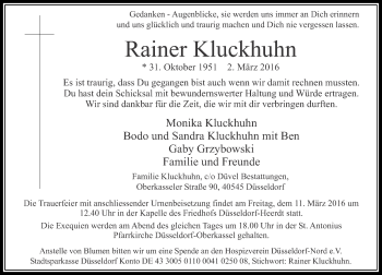 Traueranzeige von Rainer Kluckhuhn von Rheinische Post