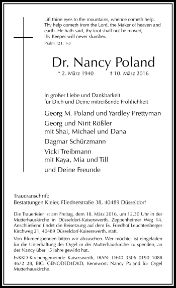 Traueranzeige von Nancy Poland von Rheinische Post