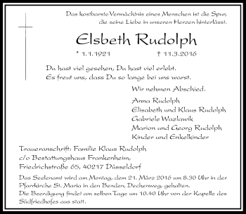 Traueranzeige von Elsbeth Rudolph von Rheinische Post