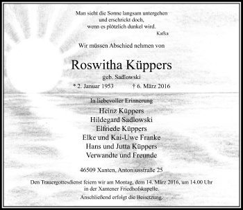 Traueranzeige von Roswitha Küppers von Rheinische Post