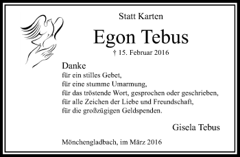 Traueranzeige von Egon Tebus von Rheinische Post