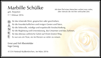 Traueranzeige von Marbille Schälke von Rheinische Post