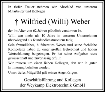 Traueranzeige von Wilfried Weber von Rheinische Post