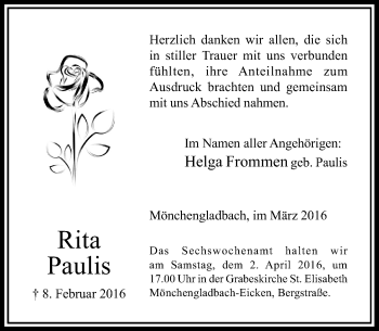 Traueranzeige von Rita Paulis von Rheinische Post