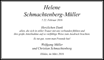 Traueranzeige von Helene Schmachtenberg-Müller von Rheinische Post