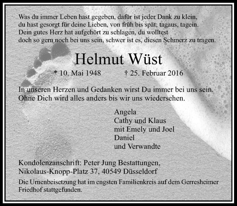  Traueranzeige für Helmut Wüst vom 19.03.2016 aus Rheinische Post