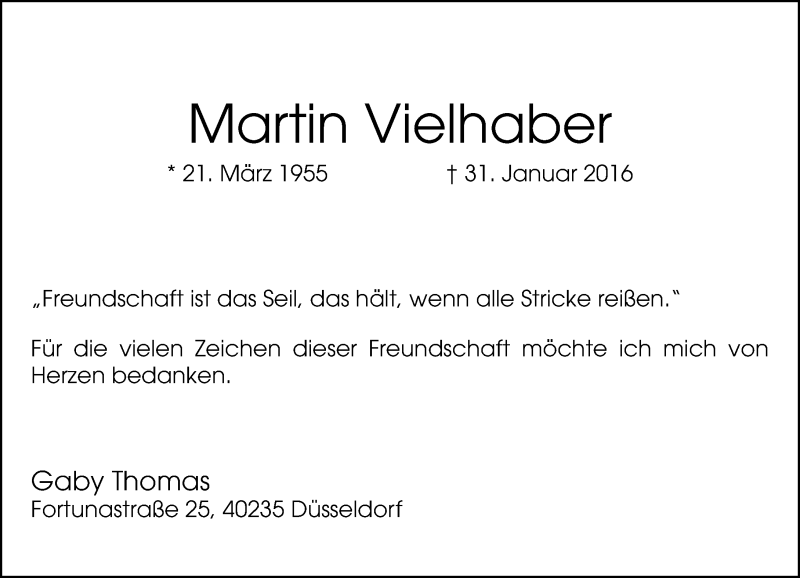  Traueranzeige für Martin Vielhaber vom 19.03.2016 aus Rheinische Post