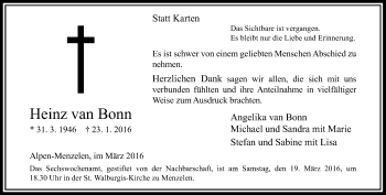 Traueranzeige von Heinz van Bonn von Rheinische Post