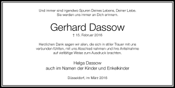Traueranzeige von Gerhard Dassow von Rheinische Post