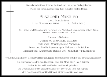 Traueranzeige von Elisabeth Nakaten von Rheinische Post