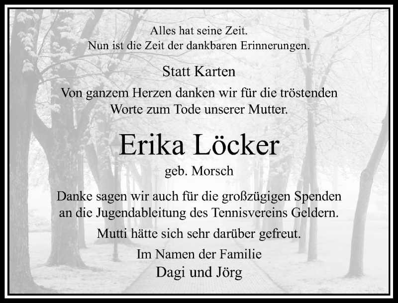  Traueranzeige für Erika Löcker vom 19.03.2016 aus Rheinische Post