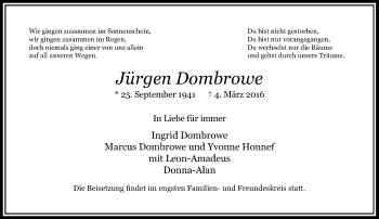 Traueranzeige von Jürgen Dombrowe von Rheinische Post