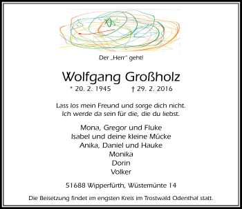 Traueranzeige von Wolfgang Großholz von Rheinische Post