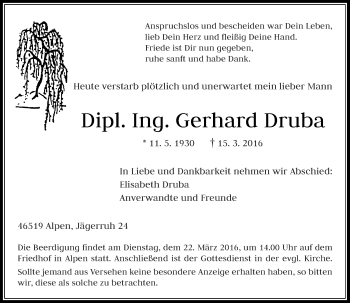 Traueranzeige von Gerhard Druba von Rheinische Post