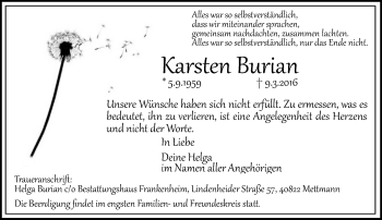 Traueranzeige von Karsten Burian von Rheinische Post