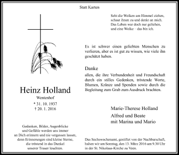 Traueranzeige von Heinz Holland von Rheinische Post