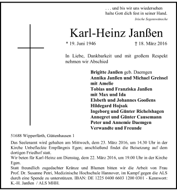 Traueranzeige von Karl-Heinz Janßen von Rheinische Post