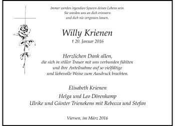 Traueranzeige von Willy Krienen von Rheinische Post
