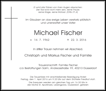 Traueranzeige von Michael Fischer von Rheinische Post