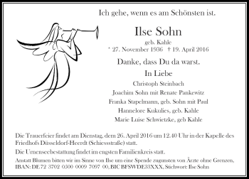 Traueranzeige von Ilse Sohn von Rheinische Post