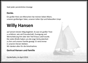 Traueranzeige von Willy Hansen von Rheinische Post