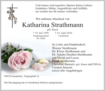 Traueranzeige von Katharina Strathmann von Rheinische Post