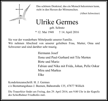 Traueranzeige von Ulrike Germes von Rheinische Post