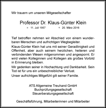 Traueranzeige von Klaus-Günter Klein von Rheinische Post