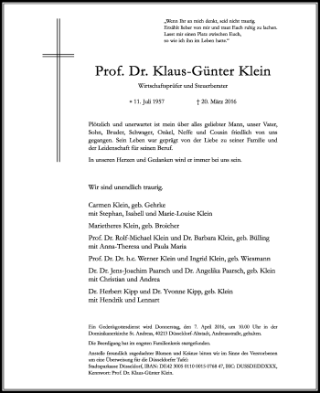 Traueranzeige von Klaus-Günter Klein von Rheinische Post