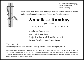 Traueranzeige von Anneliese Romboy von Rheinische Post