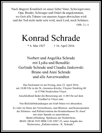 Traueranzeige von Konrad Schrade von Rheinische Post