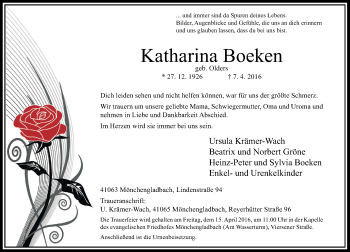 Traueranzeige von Kathanna Boeken von Rheinische Post