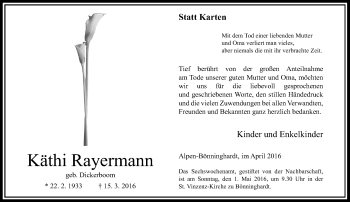 Traueranzeige von Käthi Rayermann von Rheinische Post