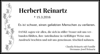 Traueranzeige von Herbert Reinartz von Rheinische Post