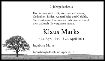 Traueranzeige von Klaus Marks von Rheinische Post