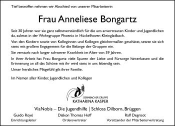 Traueranzeige von Anneliese Bongartz von Rheinische Post