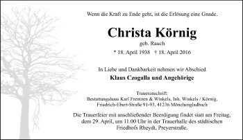 Traueranzeige von Christa Körnig von Rheinische Post