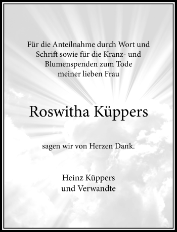 Traueranzeige von Roswitha Küppers von Rheinische Post