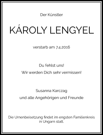 Traueranzeige von Karoly Lengyel von Rheinische Post